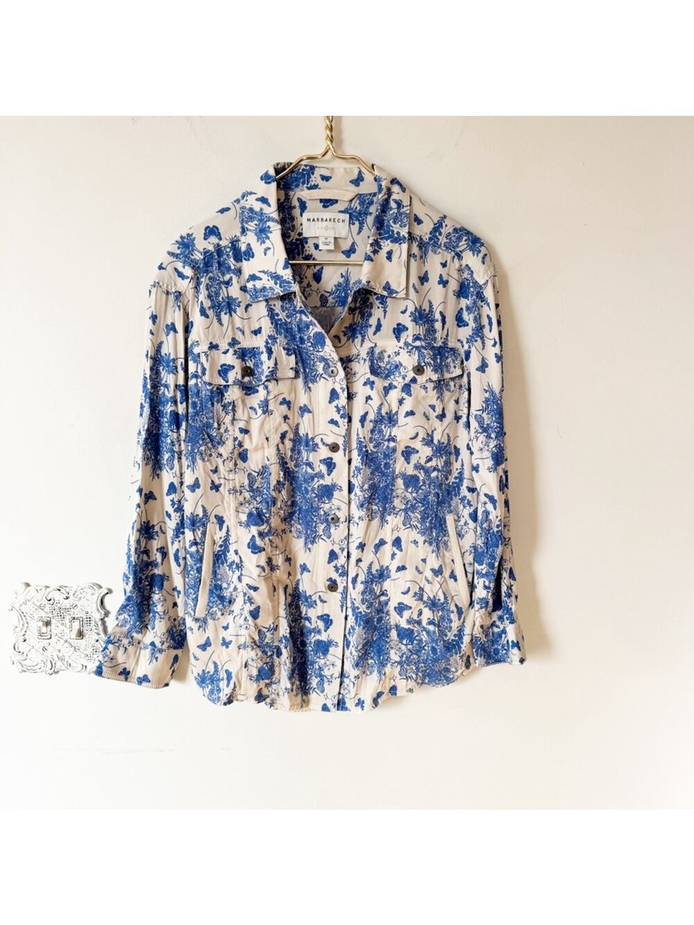 Anthropologie Marrakech MCMCC Blue Butterfly Wildflower Floral Shirt Jacket XS